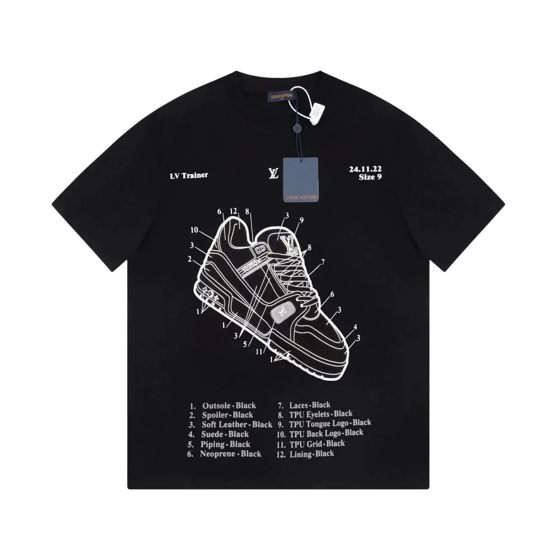 Louis Vuitton LV Trainer T-Shirt - White Sneaker Blueprint Design 2